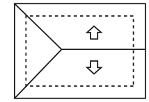 Planta retangular. Duas linhas partem dos cantos superior e inferior esquerdos e se encontram num ponto interno; desse ponto, uma linha horizontal segue até a borda direita. Há setas para cima e para baixo nas duas regiões à direita. Um contorno tracejado acompanha as bordas internas.