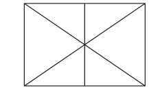 Retângulo com um segmento vertical ligando os pontos médios dos lados superior e inferior. Duas diagonais ligam os pares de vértices opostos. Os três segmentos se cruzam no centro.