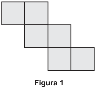 Planificação de cubo com seis quadrados em escada: dois na linha superior; dois na linha intermediária, deslocados um quadrado à direita; e dois na linha inferior, deslocados mais um quadrado à direita.