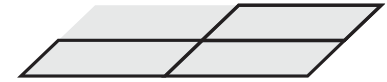 Paralelogramo cinza, com bases horizontais e lados inclinados para cima e à direita. Em preto: toda a base inferior, metade direita da superior e uma linha horizontal inteira à meia altura. Há uma diagonal curta na extremidade esquerda inferior, o lado direito inteiro e uma diagonal central que liga a base inferior à superior.