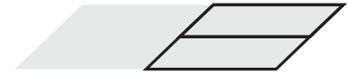 Paralelogramo cinza, com bases horizontais e lados inclinados para cima e à direita. As linhas pretas formam a metade direita da base inferior, a metade direita da superior e o lado direito inteiro. Uma diagonal liga o meio da base inferior ao meio da superior. Da metade dessa diagonal parte uma horizontal até o lado direito.
