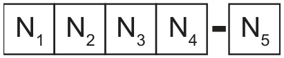 Esquema de cinco posições: quatro caixas consecutivas com N um, N dois, N três e N quatro; depois, um hífen e uma caixa com N cinco.