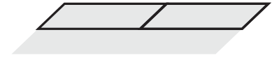 Paralelogramo cinza, com bases horizontais e lados inclinados para cima e à direita. Em preto: toda a base superior e uma horizontal inteira à meia altura. Três diagonais curtas ligam essa horizontal à base superior: uma à esquerda, outra no centro e outra à direita. Não há linha preta na base inferior.