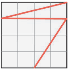 Malha quadrada de 4 por 4 quadrículas. Tomando o canto superior esquerdo como coluna 0, linha 0, o traçado vermelho passa, nesta ordem, por: coluna 4, linha 0; coluna 0, linha 1; coluna 4, linha 1; coluna 2, linha 4.